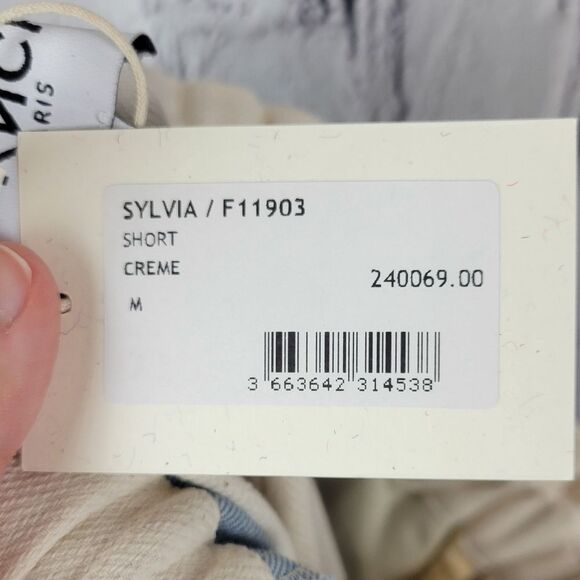 FRNCH Sylvia woven cream blue patchwork colorblock belted high rise shorts - Picture 11 of 14